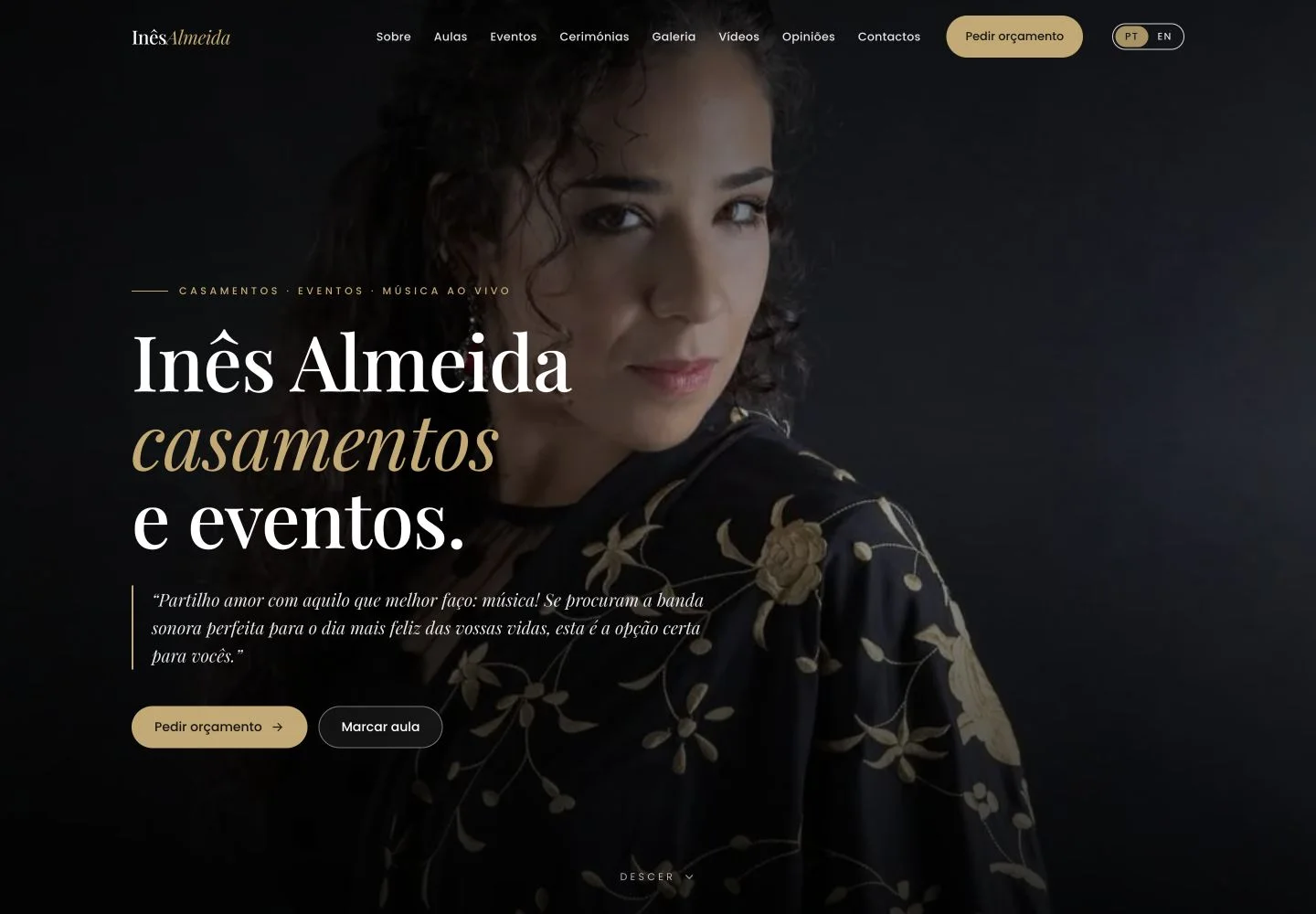 Página inicial do website Inês Almeida em desktop